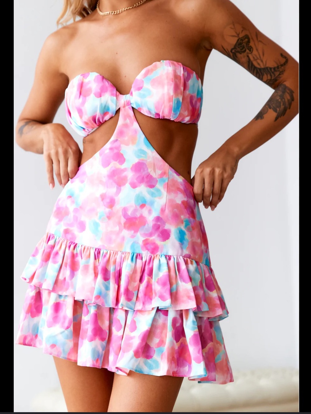 NWT Hello Molly Pink Blue Watercolor Floral Mini Dress